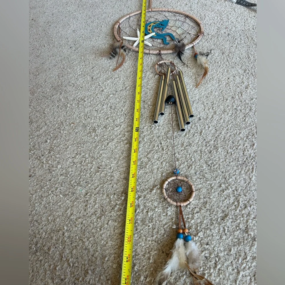 Blue and Brown Dreamcatcher with Wind Chimes